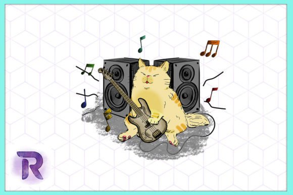 Cute Cat with Guitar and Speaker PNG Review
