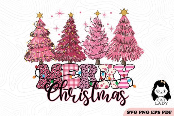 Merry Christmas Pink Trees SVG PNG Review
